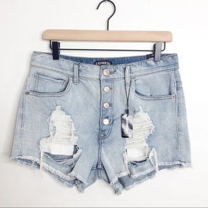 Express High Waisted Distressed Denim Shorts 10